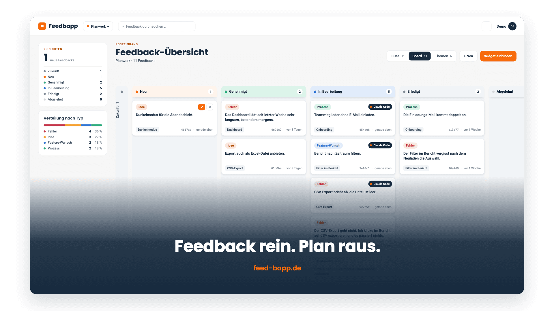 Standbild des Erklärvideos: das Feedbapp-Board mit klassifizierten Karten