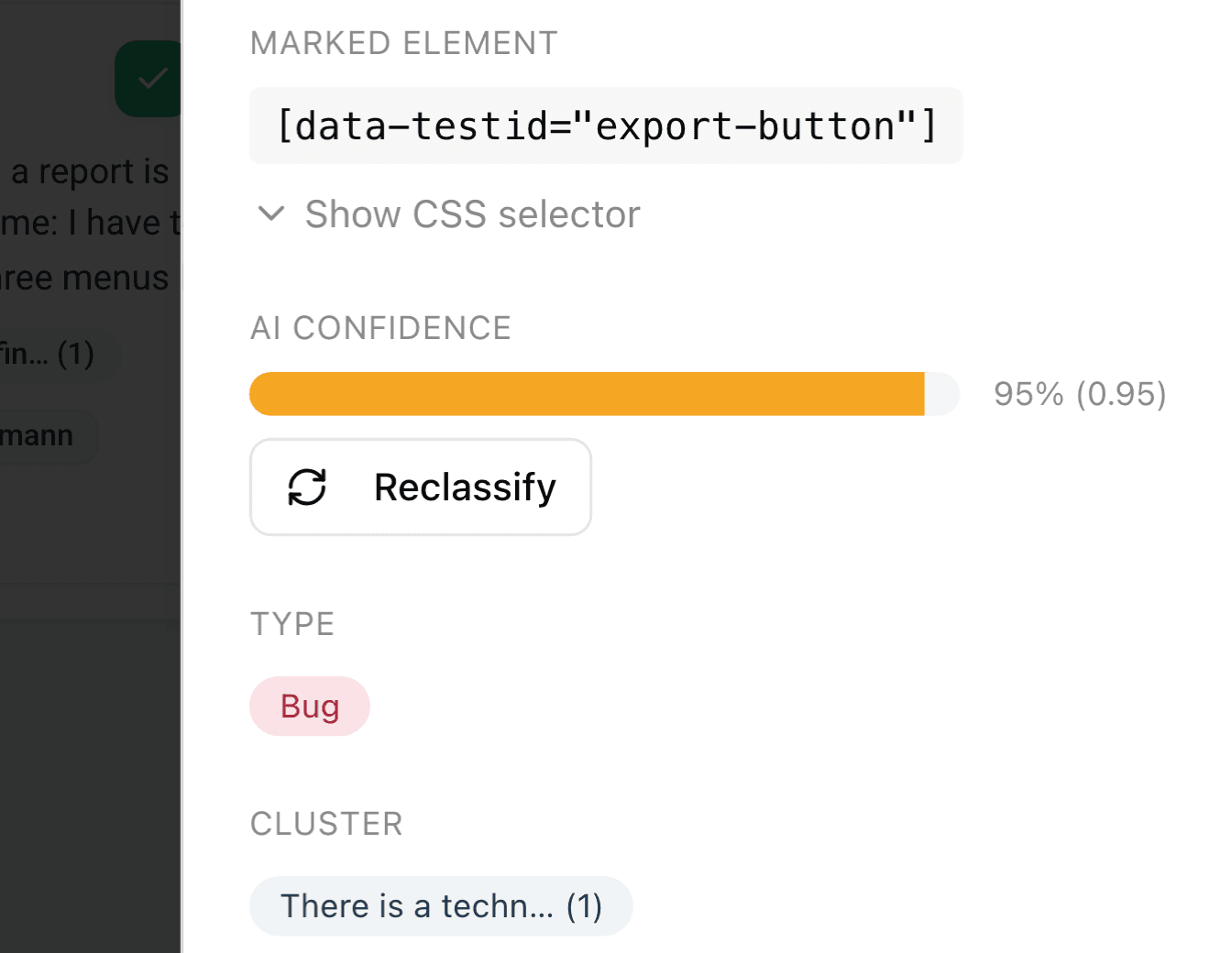 A classified feedback item with type, summary and topic assignment in the dashboard