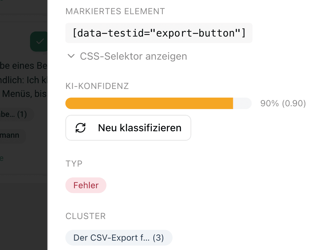 Ein klassifiziertes Feedback mit Typ, Kurzfassung und Themen-Zuordnung im Dashboard